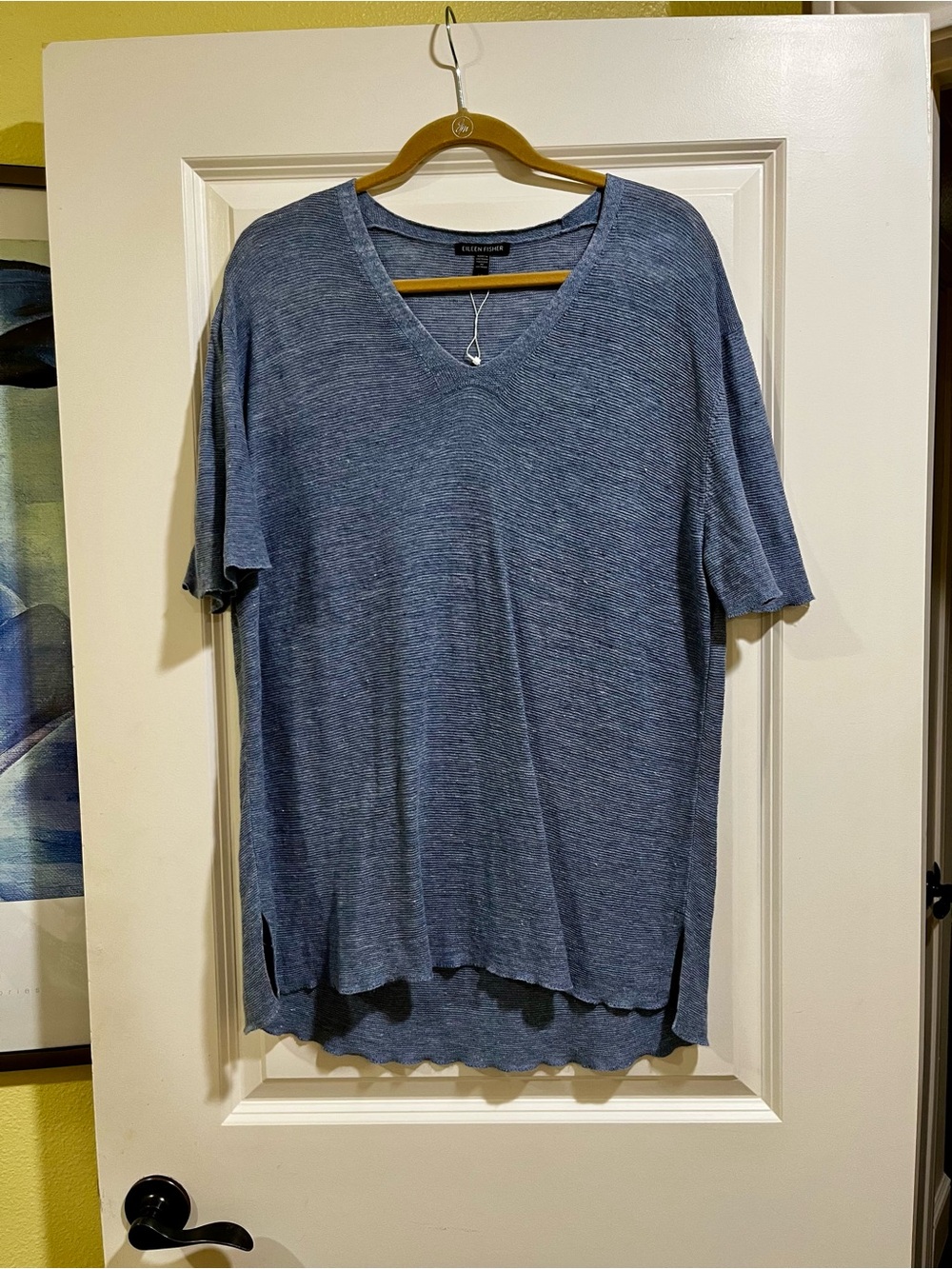 Eileen Fisher Heathered Slate Blue V‑Neck Short Sleeve Tee